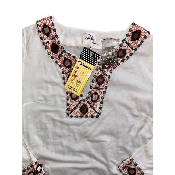 Milly New York Tunic Top NWT white/cream Jewels Mirror Embellished Sz 2 $274 - Picture 2 of 12